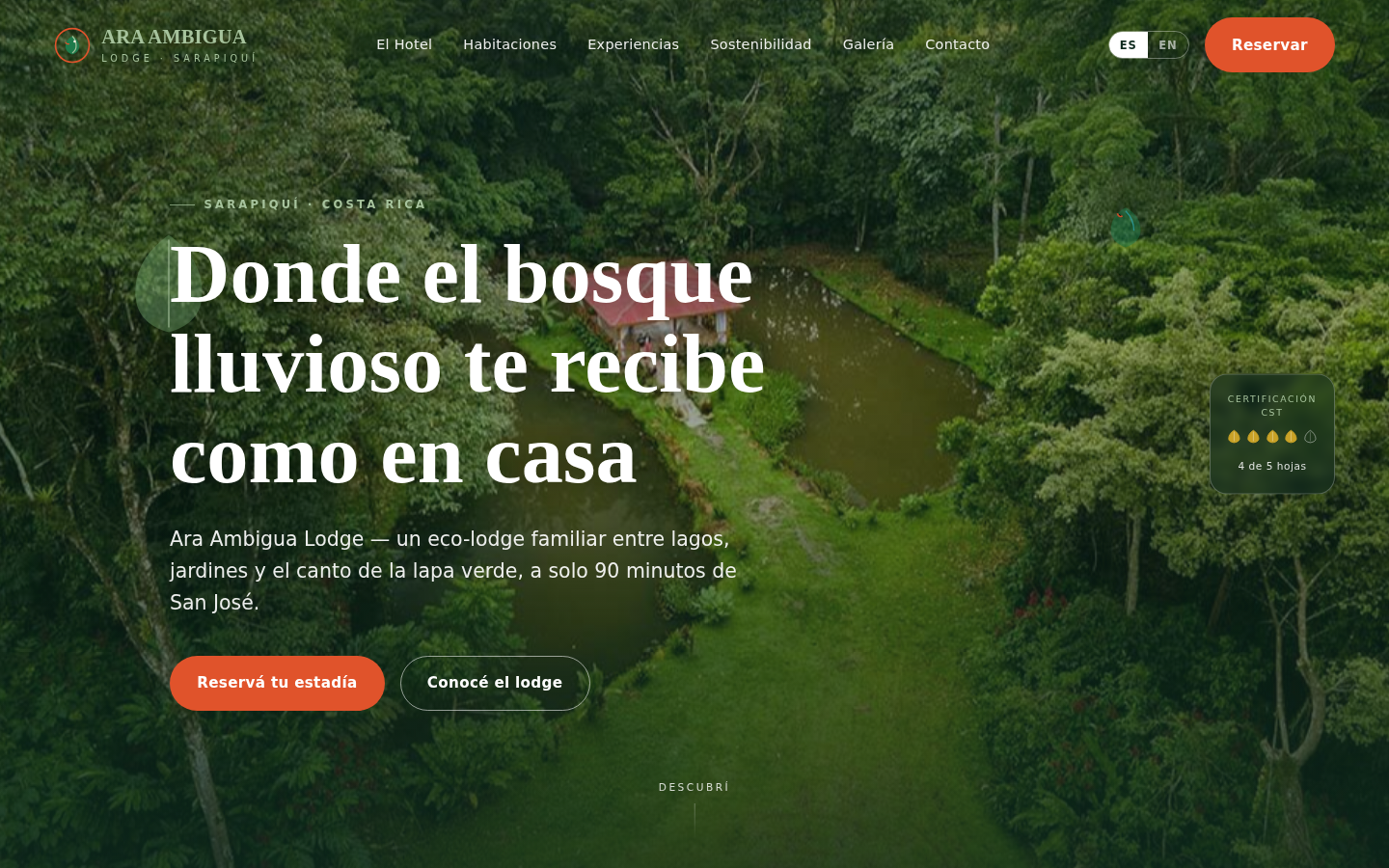 Web de Hotel Ara Ambigua en escritorio