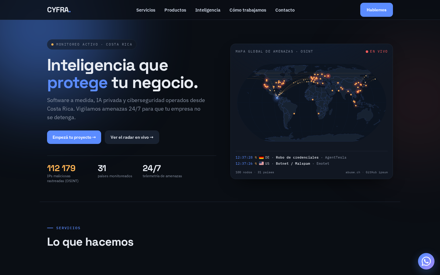 Sitio de Cyfra Tech Solutions en escritorio